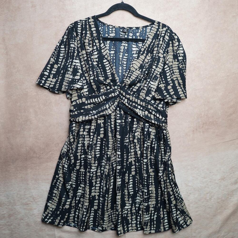 Boho Batik Print Mini Dress Flutter Sleeve 1XL
